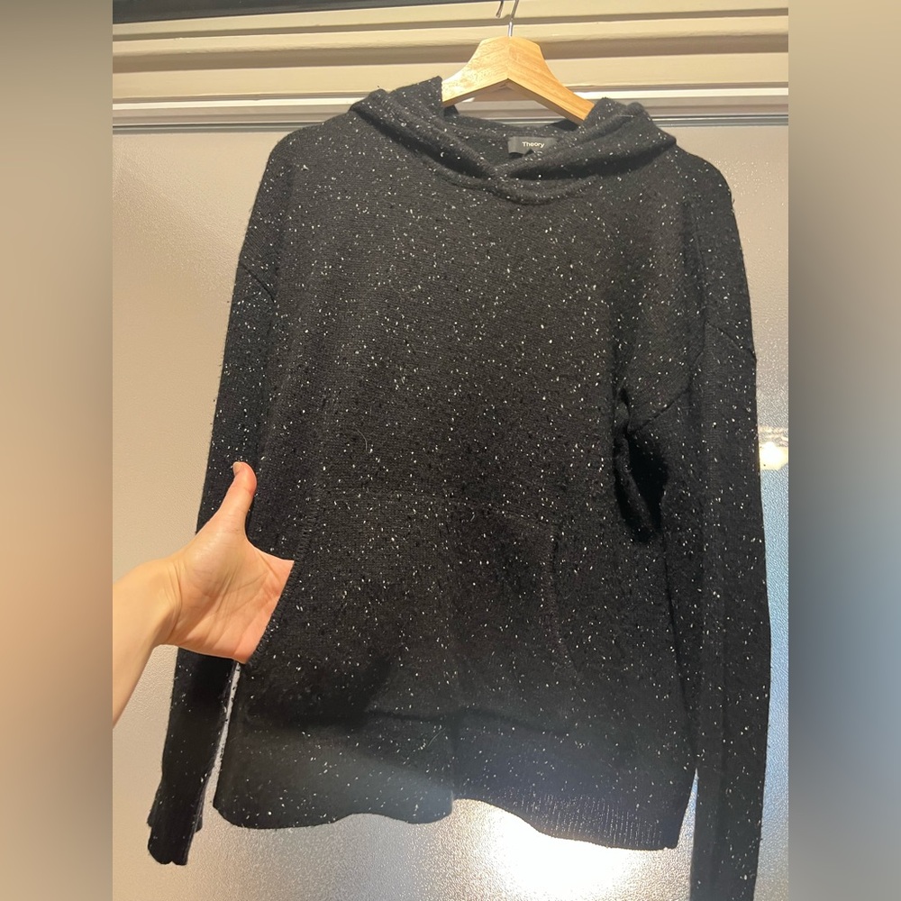 Theory Black Speckled Hoodie, Cashmere